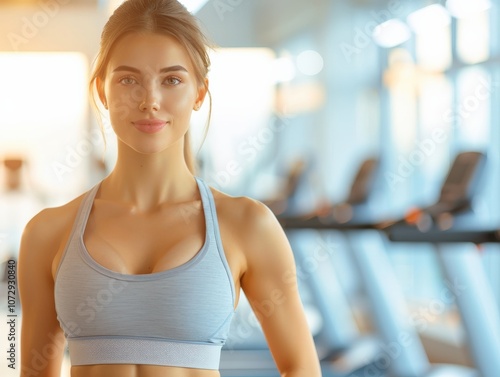 Free Download Fit woman posing in a modern gym setting. - GFXLoad