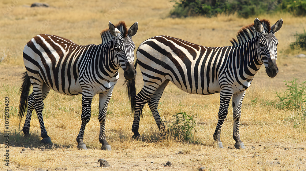Zebras with black and white stripes on open plains. Zebras with black and white stripes on open plains.