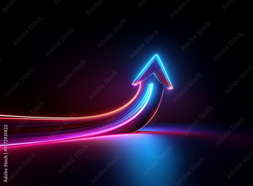 A glowing neon arrow, a symbol of growth and success, points upward in a dark and mysterious background. A glowing neon arrow, a symbol of growth and success, points upward in a dark and mysterious background.