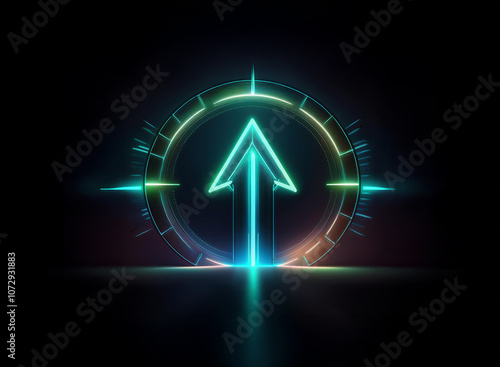 Wallpaper Mural A glowing neon arrow points upward within a circular, digital-style compass. Torontodigital.ca
