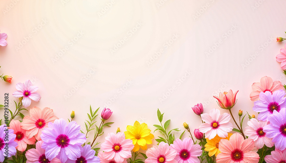 Spring flower border on pastel background with copy space Spring flower border on pastel background with copy space
