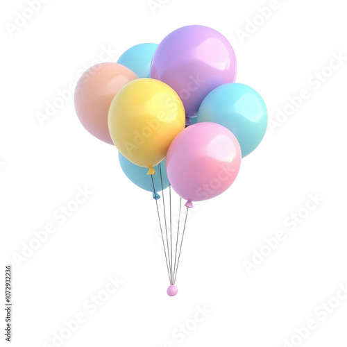 A bunch of pastel-colored balloons tied together with a string, isolated on transparent or white background