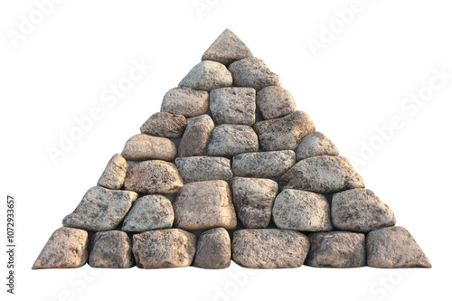 A triangular arrangement of rough, gray stones with a natural, rustic texture, isolated on transparent or white background