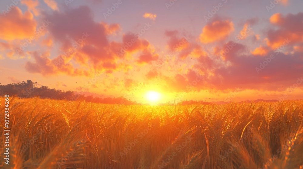Sunset over a wheat field - Golden fields with deep, orange skies Sunset over a wheat field - Golden fields with deep, orange skies