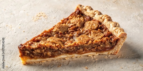 Wallpaper Mural A slice of homemade pecan pie with a flaky crust, golden brown topping, and a generous amount of pecans, resting on a light gray background. Torontodigital.ca