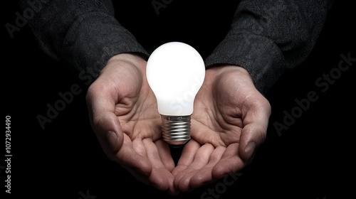 Wallpaper Mural A glowing light bulb is cradled in two hands, symbolizing ideas, creativity, and innovation against a dark background. Torontodigital.ca