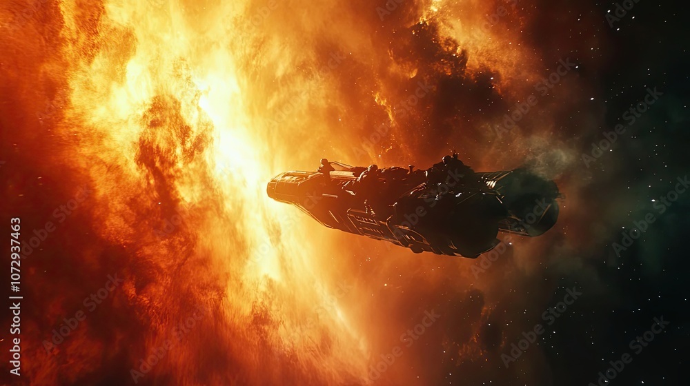 A Spaceship Flying Through a Fiery Nebula A Spaceship Flying Through a Fiery Nebula