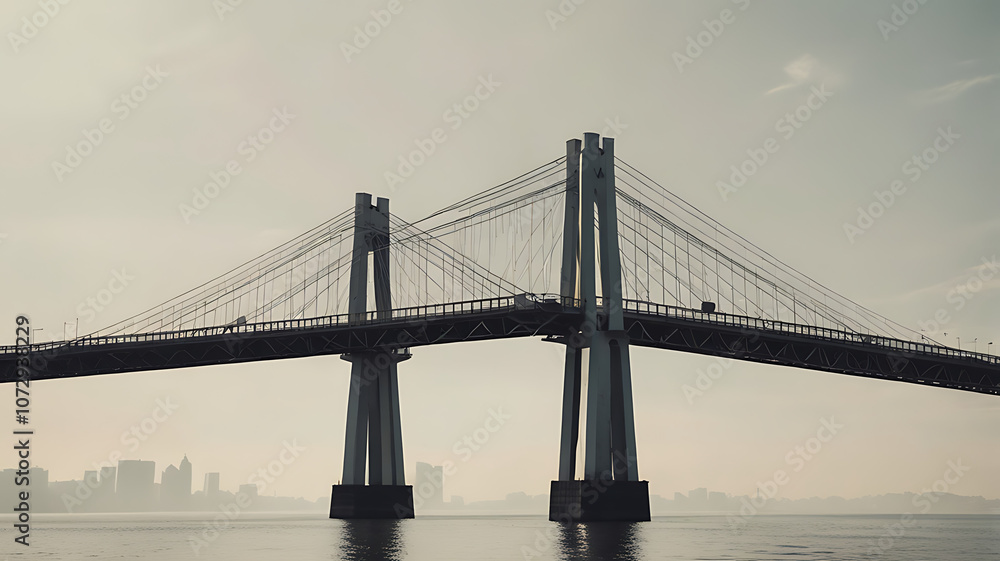 Minimalistic icon of a bridge shape symbolizing unity across differences on a white background. Minimalistic icon of a bridge shape symbolizing unity across differences on a white background.
