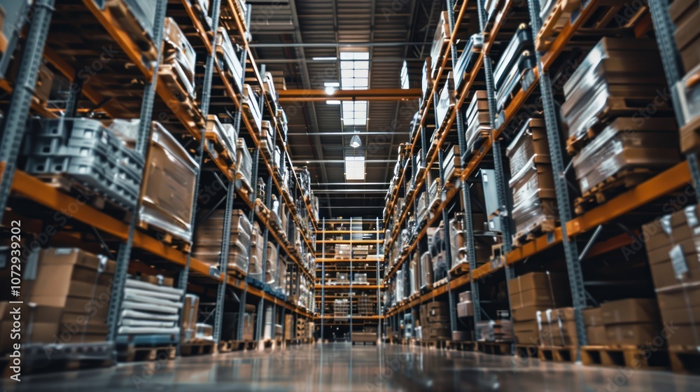 Rows of stacked boxes in a warehouse. Rows of stacked boxes in a warehouse.