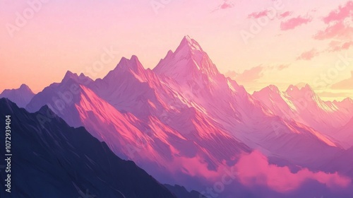 Sunrise over a mountain range - Lush mountains with soft morning light casting warm colors