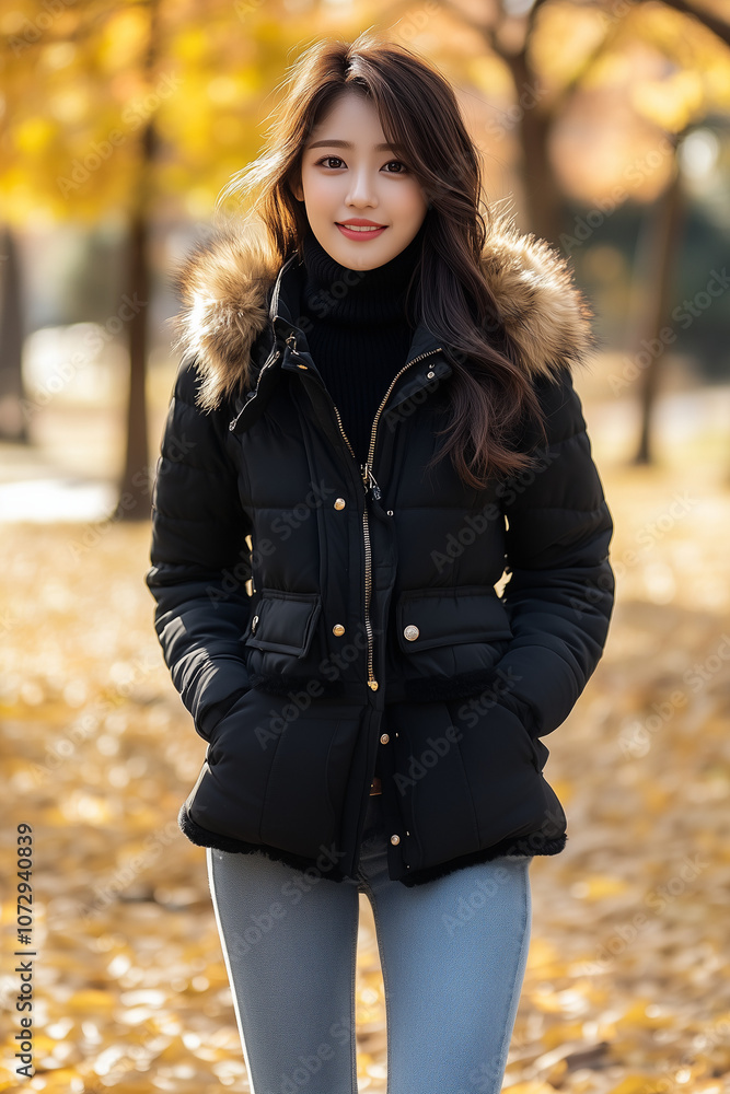 겨울 패딩 점퍼 입은 아름다운 한국 여성 겨울 패딩 점퍼 입은 아름다운 한국 여성