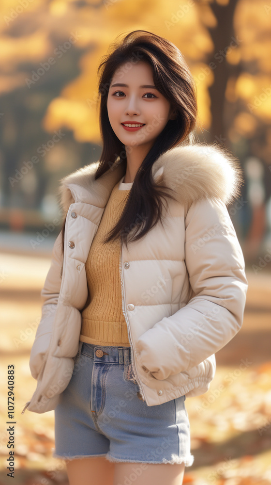 겨울 패딩 점퍼 입은 아름다운 한국 여성 겨울 패딩 점퍼 입은 아름다운 한국 여성