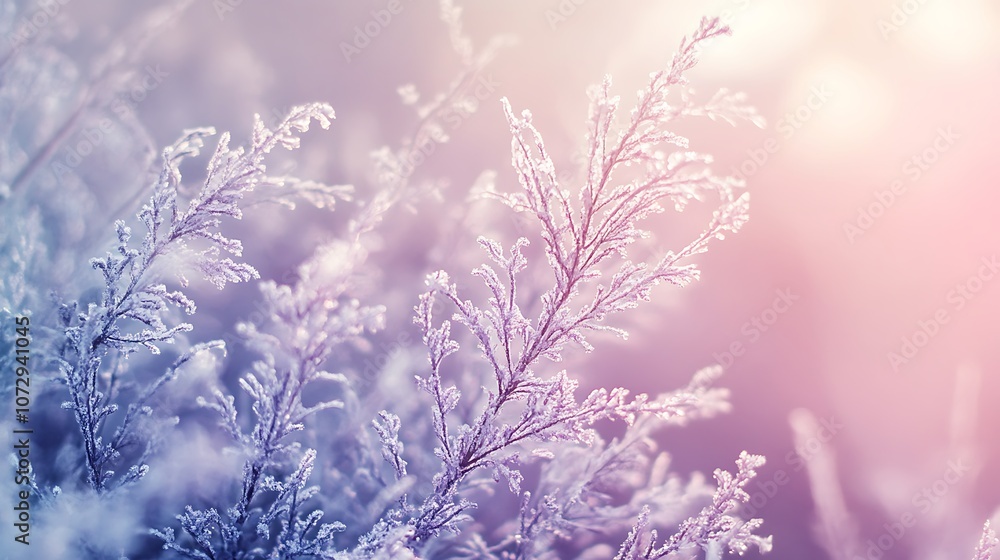 Delicate Frost-Covered Branches in Soft Pink and Purple Light Delicate Frost-Covered Branches in Soft Pink and Purple Light