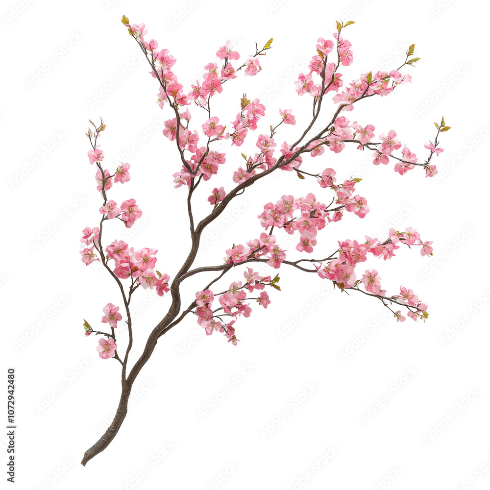 Fototapeta premium A beautiful branch of blooming pink flowers, symbolizing springtime and renewal. Perfect for nature-themed designs and floral arrangements.