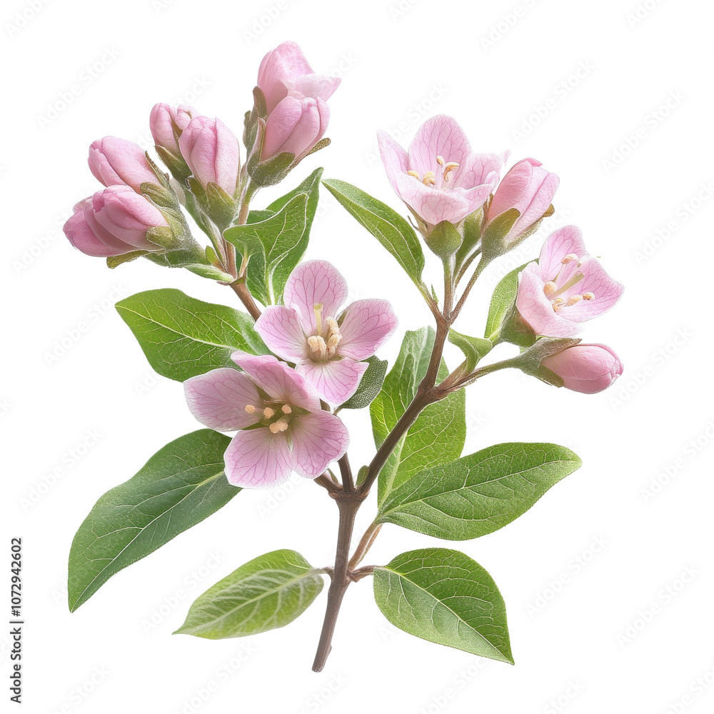 A beautiful cluster of delicate pink flowers with green leaves, symbolizing spring and renewal. Perfect for any nature-themed project. A beautiful cluster of delicate pink flowers with green leaves, symbolizing spring and renewal. Perfect for any nature-themed project.