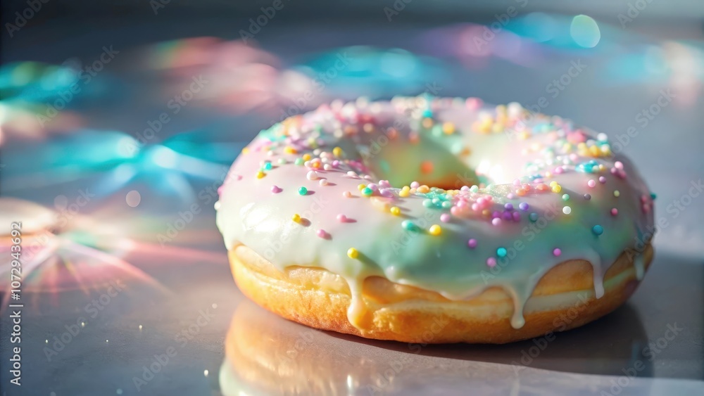 A single glazed donut with sprinkles, illuminated by a vibrant burst of colorful light, creating a sweet and whimsical scene. A single glazed donut with sprinkles, illuminated by a vibrant burst of colorful light, creating a sweet and whimsical scene.