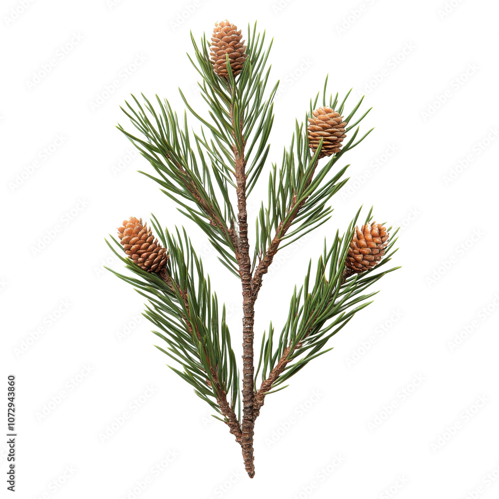 A detailed image of a pine branch featuring vibrant green needles and several brown pine cones, showcasing the beauty of nature in its elements. A detailed image of a pine branch featuring vibrant green needles and several brown pine cones, showcasing the beauty of nature in its elements.