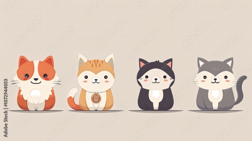 Cute cartoon cats with cheerful expressions. Cute cartoon cats with cheerful expressions.