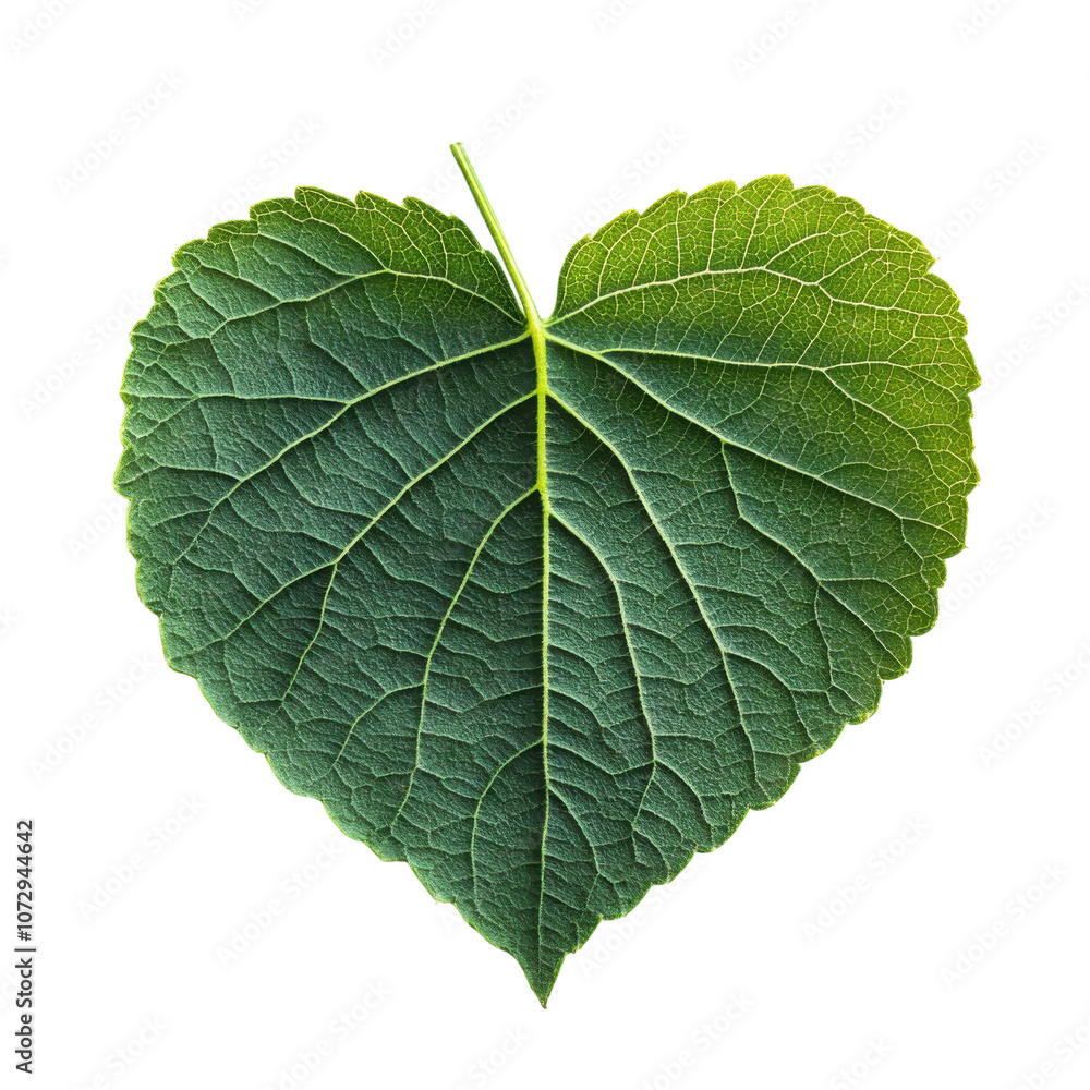 Obraz premium A vibrant green heart-shaped leaf with intricate veins, symbolizing nature's beauty and the importance of environmental conservation.