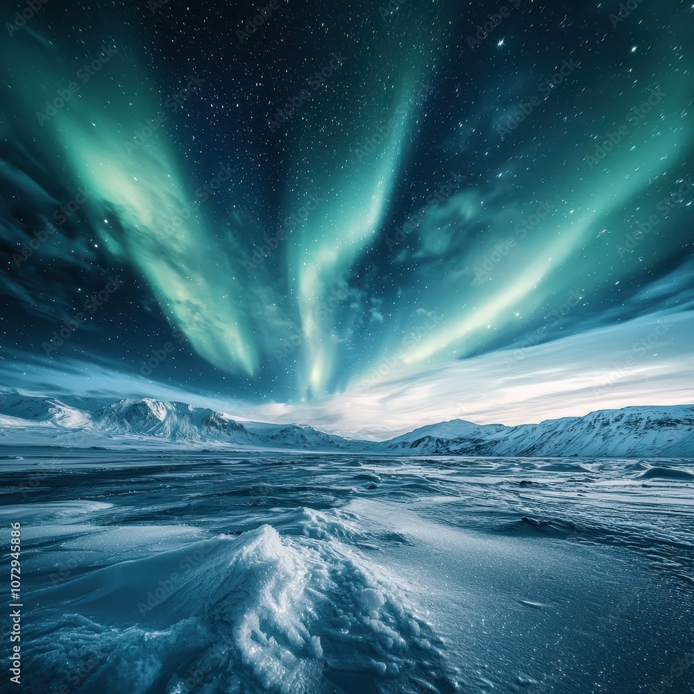 Majestic Northern Lights Illuminate the Arctic Landscape Under a Starry Sky, Creating a Breathtaking Scene of Nature's Wonder Majestic Northern Lights Illuminate the Arctic Landscape Under a Starry Sky, Creating a Breathtaking Scene of Nature's Wonder