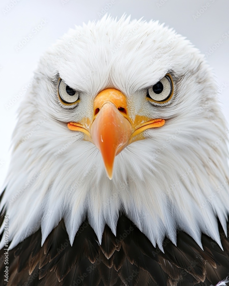 Fototapeta premium Majestic Bald Eagle Portrait with Intense Gaze Displaying Powerful Features and Incredibly Detailed Feather Structure Against a Soft Background