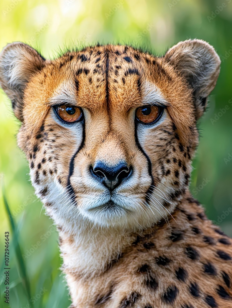 Close-up Portrait of a Striking Cheetah with Intense Eyes Showcasing Its Distinctive Spots and Unique Facial Features in a Natural Environment Close-up Portrait of a Striking Cheetah with Intense Eyes Showcasing Its Distinctive Spots and Unique Facial Features in a Natural Environment