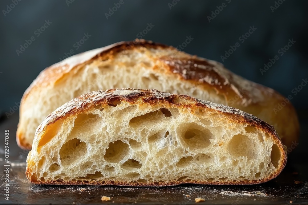 Freshly Baked Artisan Bread with a Crispy Crust and Airy Interior, Perfect for Culinary Inspiration and Food Photography in Rustic Settings Freshly Baked Artisan Bread with a Crispy Crust and Airy Interior, Perfect for Culinary Inspiration and Food Photography in Rustic Settings