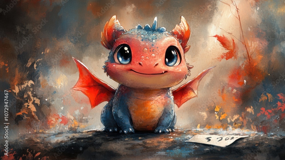 Cute Chubby Pet Dragon with Big Eyes: A Whimsical Watercolor Hand-Painted Delight Cute Chubby Pet Dragon with Big Eyes: A Whimsical Watercolor Hand-Painted Delight