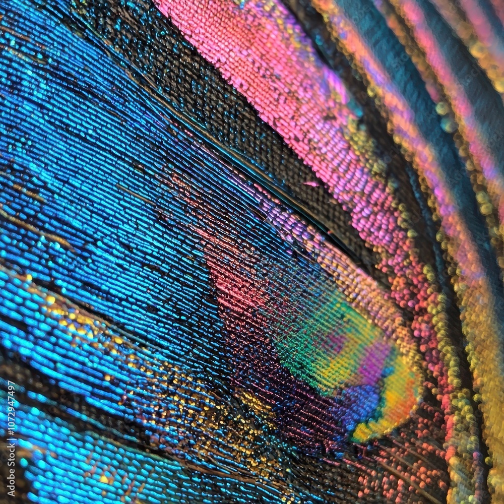 Close-up View of Vibrant Colors on Iridescent Surface with Detailed Texture Showcasing Light Reflection and Stunning Patterns in Blue and Pink Hues Close-up View of Vibrant Colors on Iridescent Surface with Detailed Texture Showcasing Light Reflection and Stunning Patterns in Blue and Pink Hues