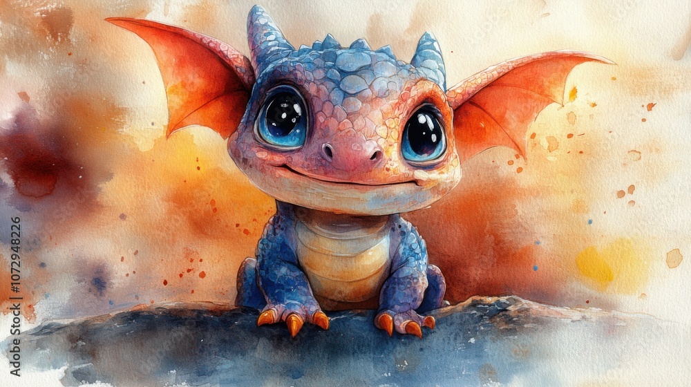 Cute Chubby Pet Dragon with Big Eyes: A Whimsical Watercolor Hand-Painted Delight Cute Chubby Pet Dragon with Big Eyes: A Whimsical Watercolor Hand-Painted Delight