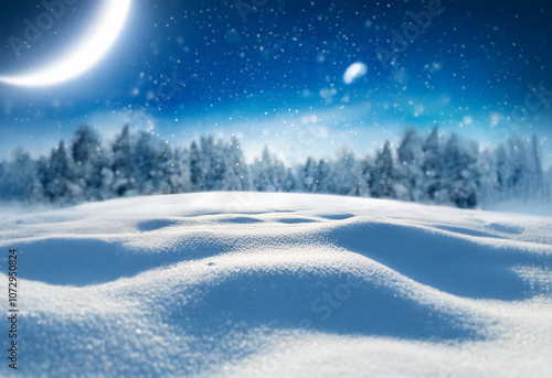 Wallpaper Mural A crescent moon hangs in a starry sky over a snowy landscape. Torontodigital.ca