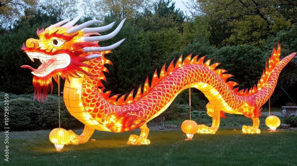 Close-up of a vibrant Chinese dragon parade float, adorned in red and gold, with lights and sparkles. Concept: cultural celebration and tradition. Close-up of a vibrant Chinese dragon parade float, adorned in red and gold, with lights and sparkles. Concept: cultural celebration and tradition.