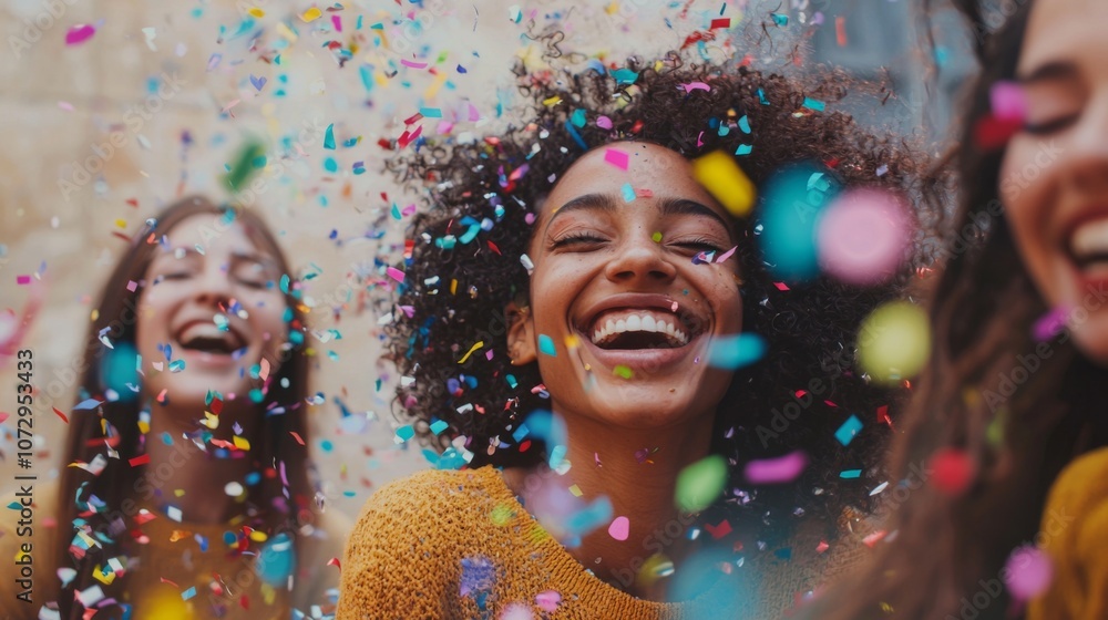 Happy Woman Covered in Confetti. Happy Woman Covered in Confetti.