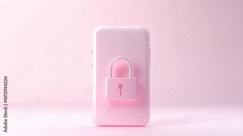 A pink cell phone with a keypad and a padlock on it A pink cell phone with a keypad and a padlock on it