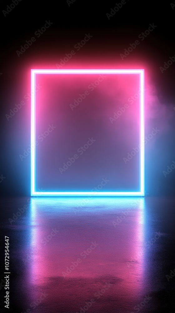 A neon sign with a red and blue square in the middle A neon sign with a red and blue square in the middle