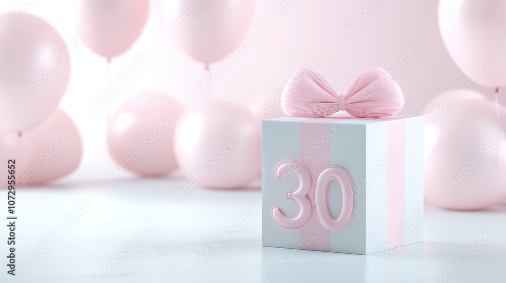 A white box with a pink bow and the number 30 on it A white box with a pink bow and the number 30 on it