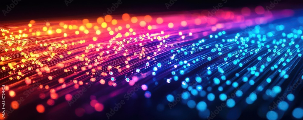 Abstract pattern of light trails from fiber optic cables, dark background, symbolic of fast data transmission Abstract pattern of light trails from fiber optic cables, dark background, symbolic of fast data transmission
