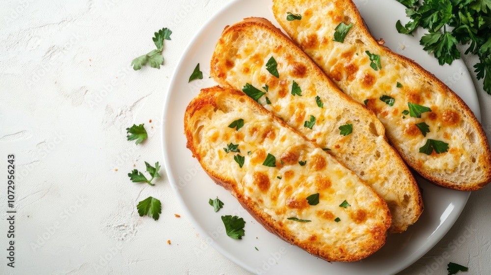 Korean Cream Cheese Garlic Bread on white plate, copy space Korean Cream Cheese Garlic Bread on white plate, copy space