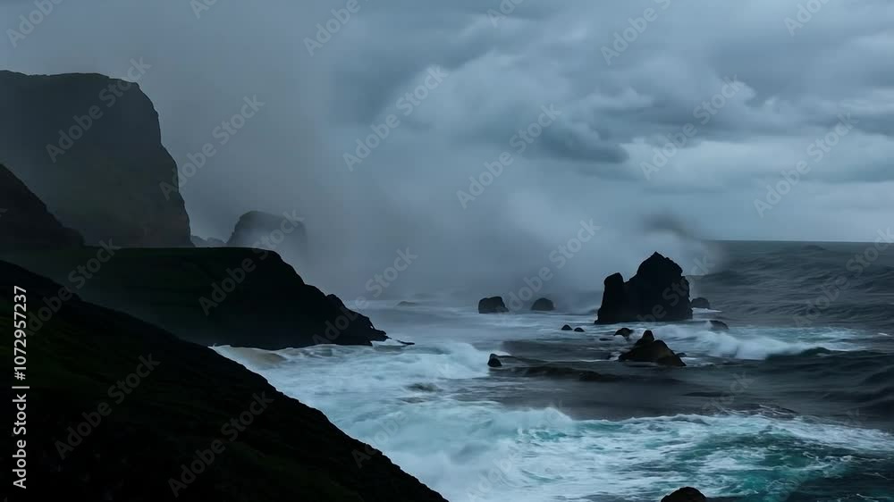 Ocean waves crashing against rocky coastline Ocean waves crashing against rocky coastline