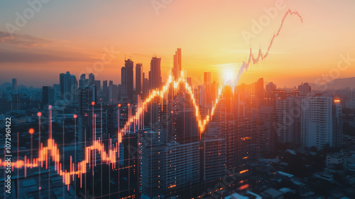 Wallpaper Mural Abstract business team stands on the peak of success amid tall, innovative Smart city and graphs with statistics to analyze business potential and predict future developments in company growth. Torontodigital.ca