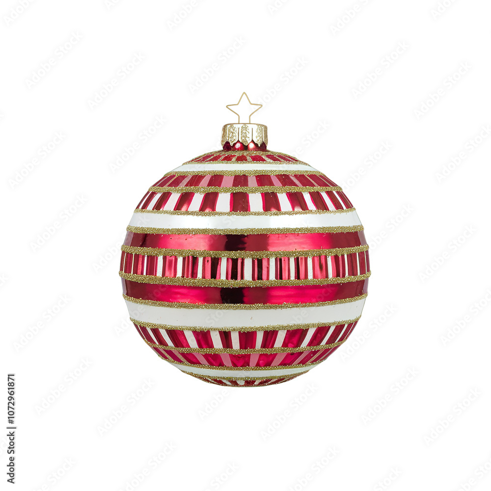 Red and Gold Christmas Ornament with Striped Design and Star Topper Red and Gold Christmas Ornament with Striped Design and Star Topper