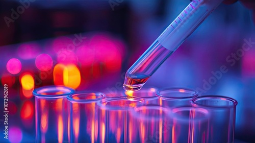 Dropping Liquid Into Glass Test Tubes With Colorful Backdrop