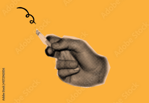 hand holding a cigarette from cut out paper in halftone style,man smoking retro collage design element