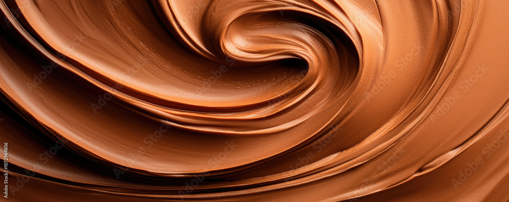 A close-up of creamy, swirled chocolate spread showcasing rich, smooth texture and glossy finish. A close-up of creamy, swirled chocolate spread showcasing rich, smooth texture and glossy finish.
