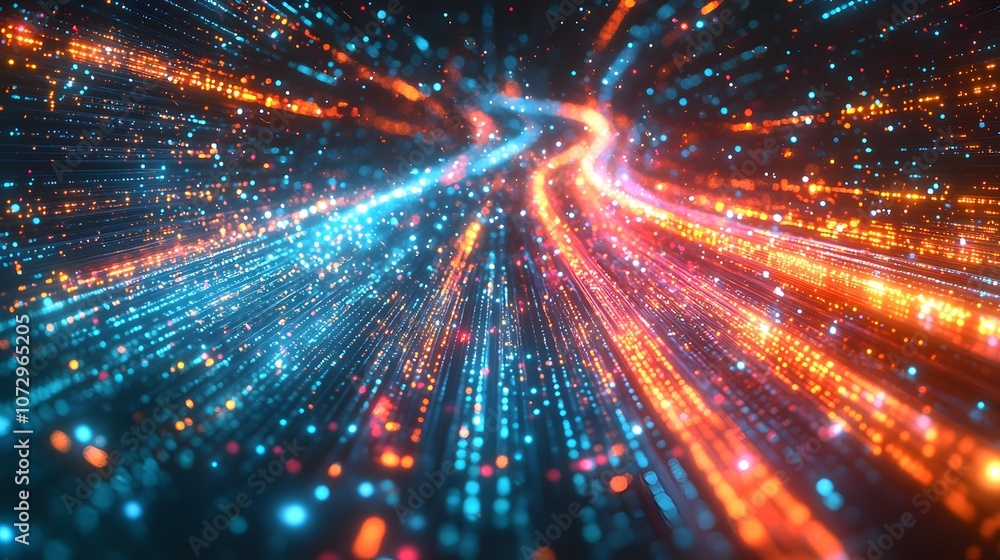 Vibrant Light Trails in Abstract Motion Representing Dynamic Energy Flow with Colorful Particles and Light Effects for Modern Digital Art Concepts Vibrant Light Trails in Abstract Motion Representing Dynamic Energy Flow with Colorful Particles and Light Effects for Modern Digital Art Concepts