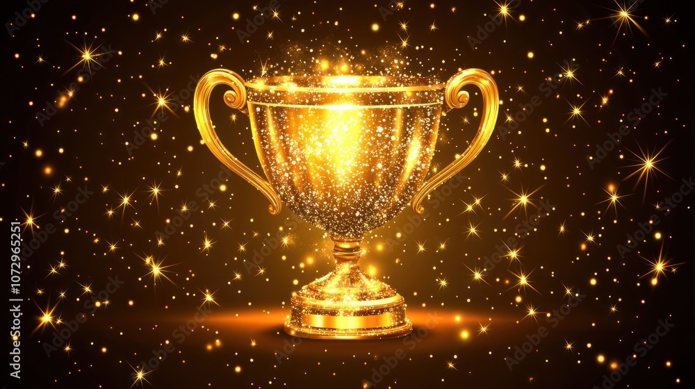Golden trophy cup with sparkling background symbolizing victory and achievement. Golden trophy cup with sparkling background symbolizing victory and achievement.