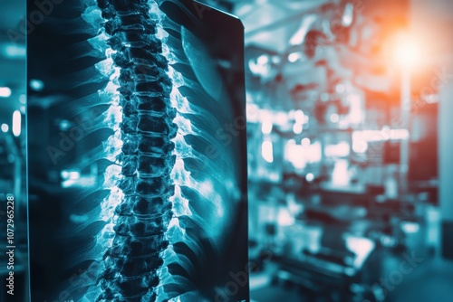 X-ray scan of a patient spine showing severe scoliosis curvature