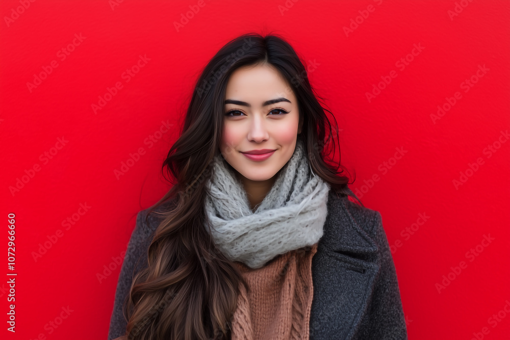 Casual Autumn Look with Layered Fashion on Red Background. Casual Autumn Look with Layered Fashion on Red Background.