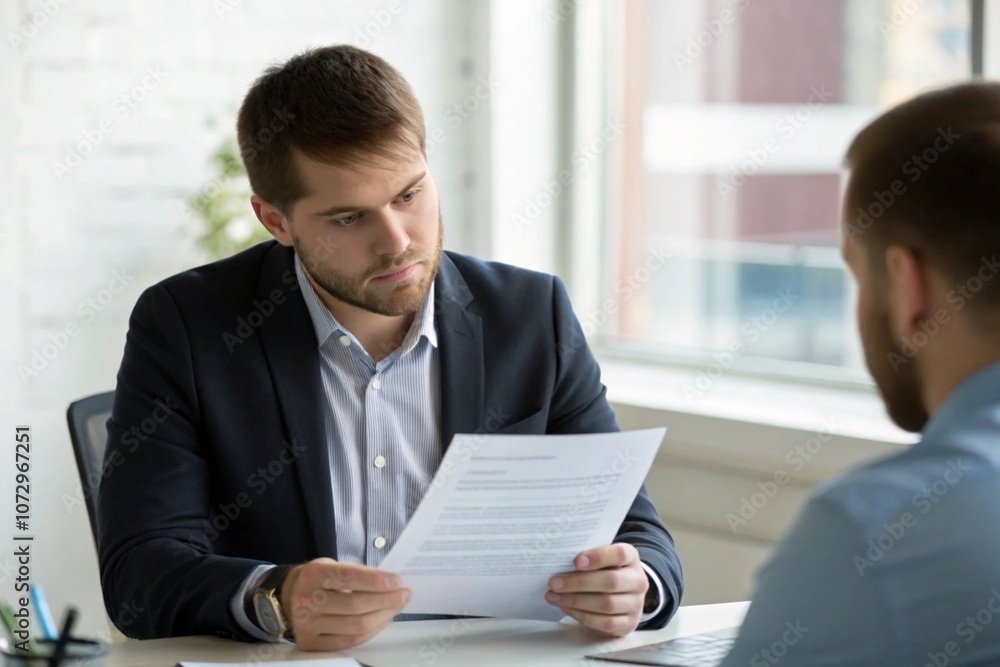 Concentrated business manager, checking the resume of potential employee Concentrated business manager, checking the resume of potential employee