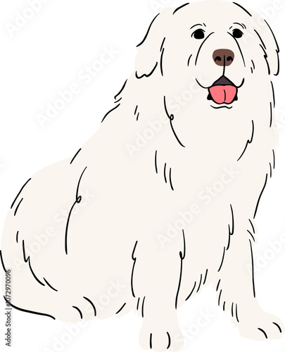 Great Pyrenees Dog Sitting Illustration